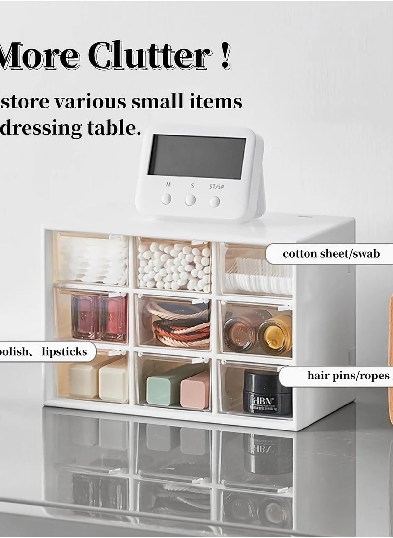 Rightsure - Rightsure Desktop Organizer, Dust Proof Jiugongge Small Drawer Jewelry Storage Box, Plastic Storage with Drawer Transparent White, Mini Drawers for Craft Jewelry Cosmetics Art Sewing Supplies - Image 1