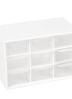 Rightsure Desktop Organizer, Dust Proof Jiugongge Small Drawer Jewelry Storage Box, Plastic Storage with Drawer Transparent White, Mini Drawers for Craft Jewelry Cosmetics Art Sewing Supplies