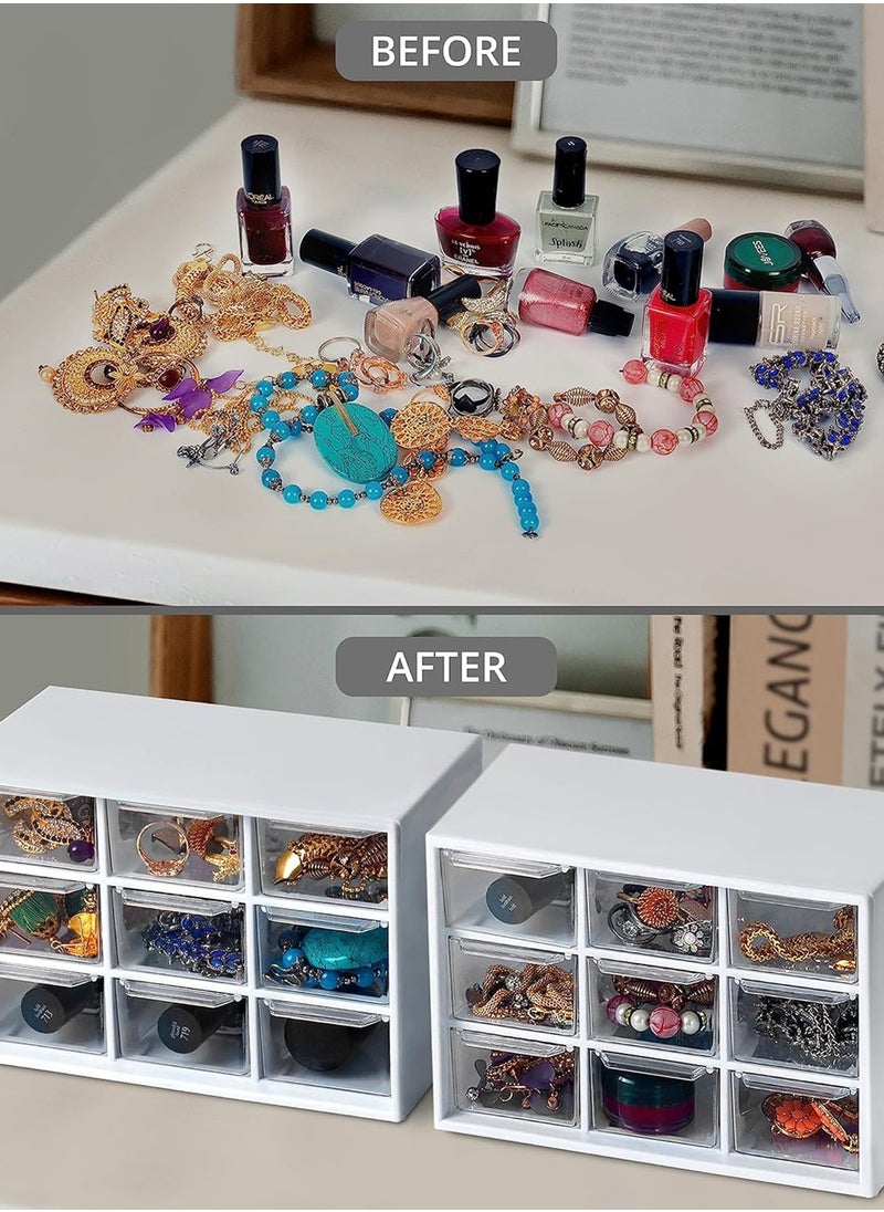 Rightsure - Rightsure Desktop Organizer, Dust Proof Jiugongge Small Drawer Jewelry Storage Box, Plastic Storage with Drawer Transparent White, Mini Drawers for Craft Jewelry Cosmetics Art Sewing Supplies - Image 1