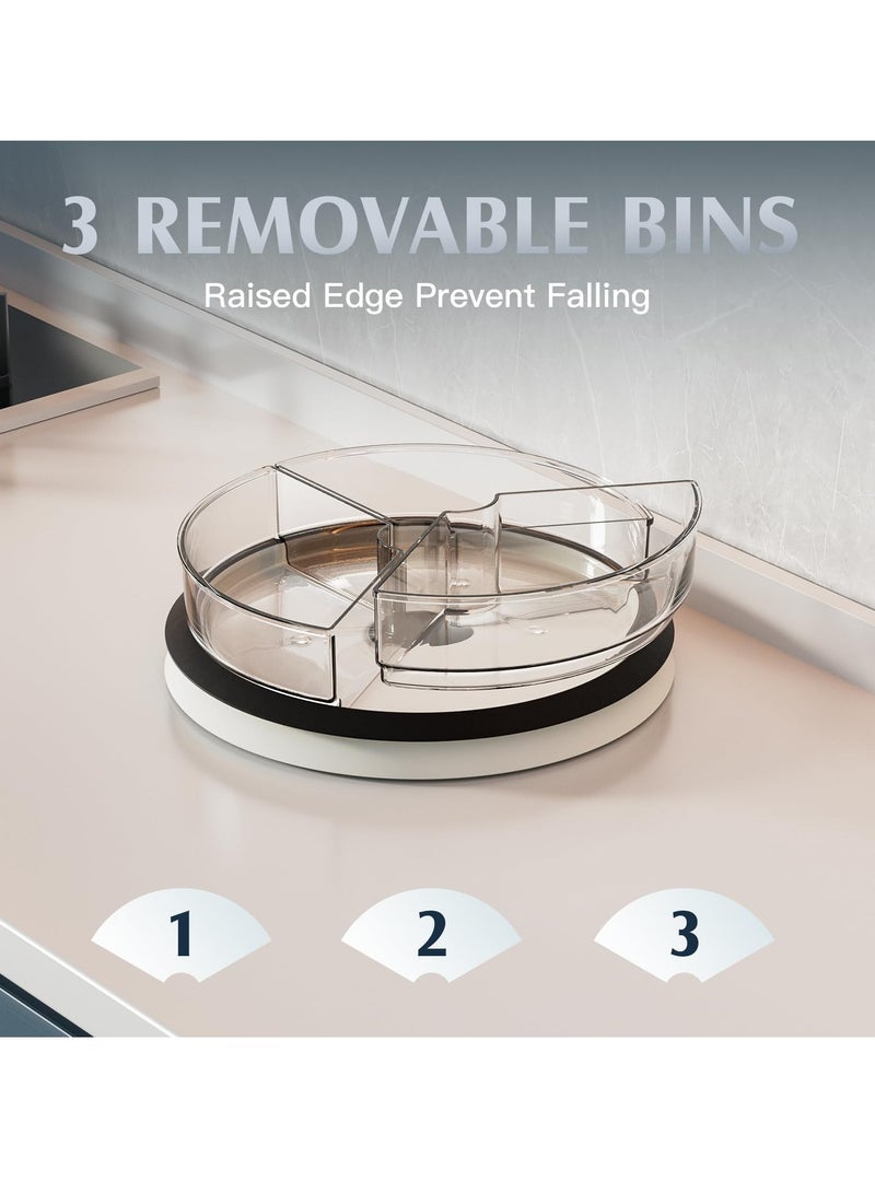 كابتن تيك Lazy Susan Organizer, 11 Inch Rotatable Lazy Susan Turntable with 3 Bins for Cabinet, 3 BPA-Free Removable Clear Bins Lazy Susan for Table Top, Non-Slip Spice Rack for Dining Table (Clear) - Image 2