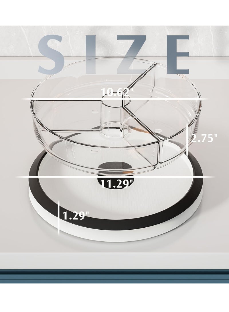 كابتن تيك Lazy Susan Organizer, 11 Inch Rotatable Lazy Susan Turntable with 3 Bins for Cabinet, 3 BPA-Free Removable Clear Bins Lazy Susan for Table Top, Non-Slip Spice Rack for Dining Table (Clear) - Image 5
