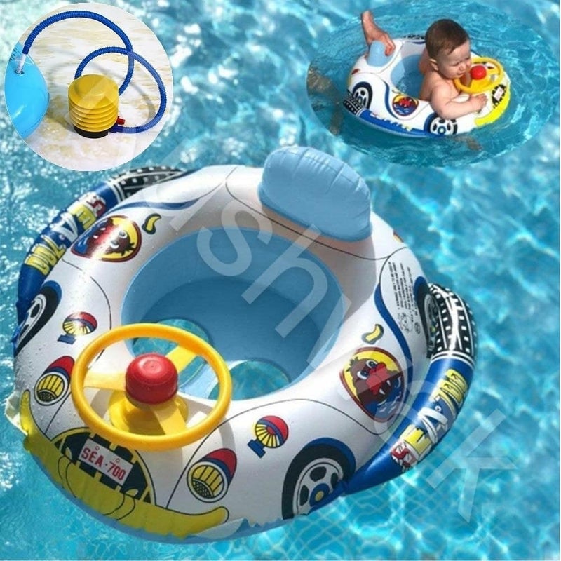 Rushwak Swimming Tube for Kids with Manual Pump Baby Swimmin Tubes Safe Inflatable Swim Floats for Kids Swiming Accessories for Kid Pool Swimming Ring Baby Float (Car) - Image 1