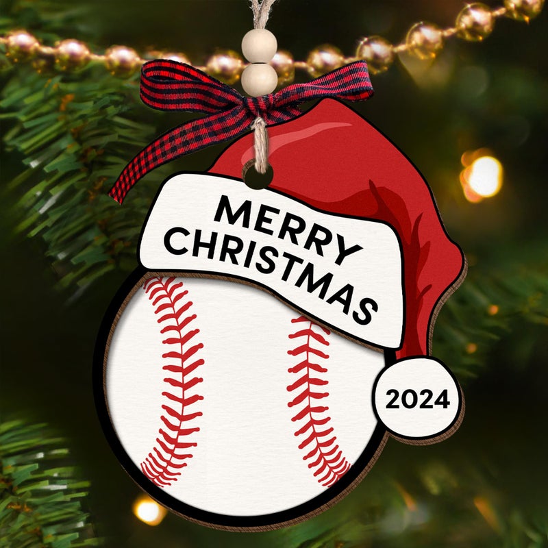 HUNIGIFT Baseball Christmas Ornament - Baseball Gifts - Baseball Gifts for Boys  Kids - Baseball Team Gifts  Player Gifts - Boys Baseball Ornament  Baseball Player Ornament - Wood Christmas Ornaments 2024 - Image 1