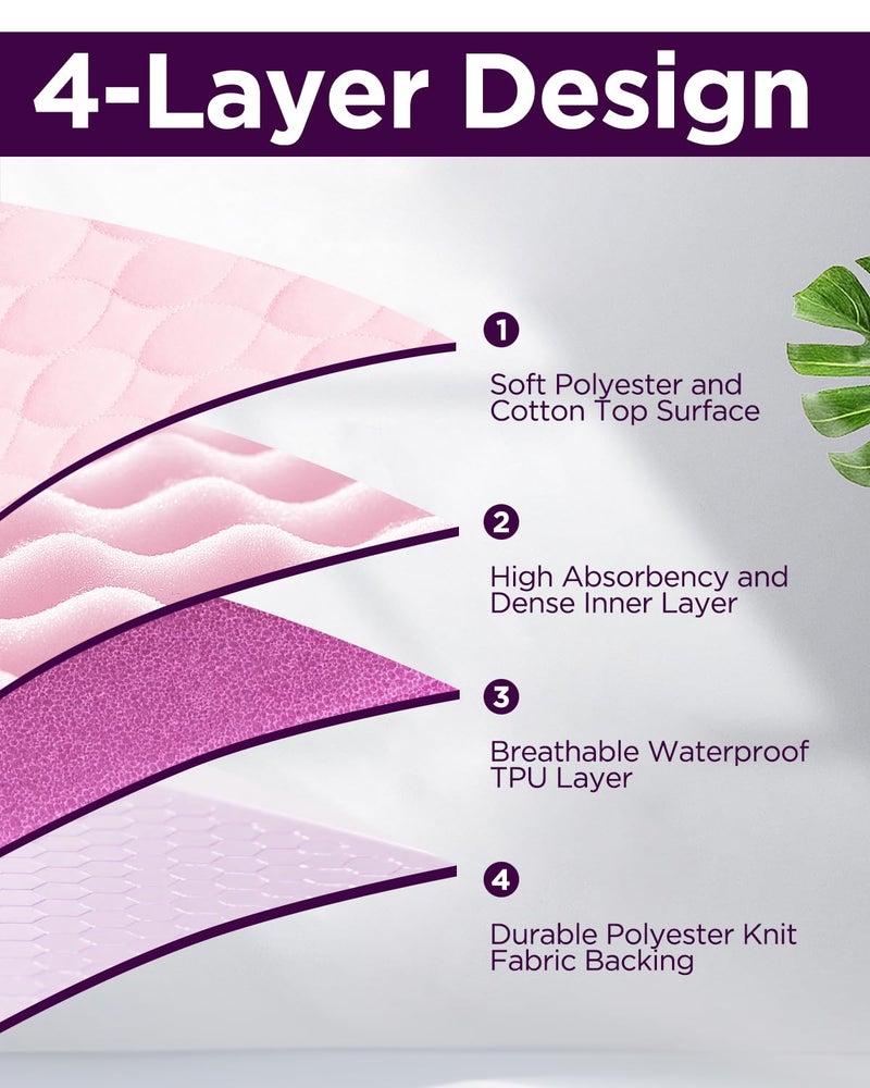 Brosive Washable Bed Pads 34" x 36" - 4 Pack, Pink, Waterproof Bed Pads for Incontinence, Bed Wetting Pads for Bed, Sofa, Floor, Resuable Underpads for Adults, Seniors, Pet - Image 2