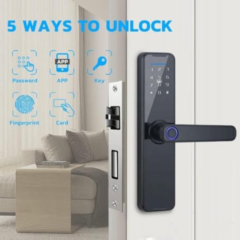 Smart Door Lock, Full Function 5-in-1 Smart Door Knob, Keyless Entry Door Lock with Bluetooth, Touchscreen Keypad Deadbolt with Reversible Handle, App Control, Key, Code, Biometric - Image 2