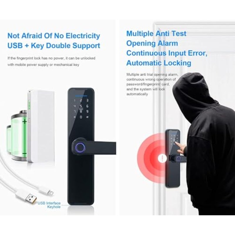Smart Door Lock, Full Function 5-in-1 Smart Door Knob, Keyless Entry Door Lock with Bluetooth, Touchscreen Keypad Deadbolt with Reversible Handle, App Control, Key, Code, Biometric - Image 4