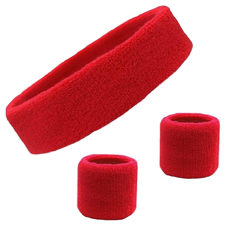 DESCTIDY Sports Headband and Pair of Wristband (5 Inch) (Black) Sport Sweat Band Workout Tennis Cycling Gym Football Cricket - Image 1