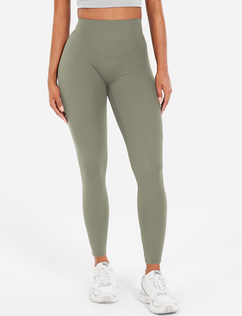YEOREO Workout Leggings for Women Hidden Scrunch Tummy Control Leggings Agathia High Waisted Gym Yoga Pants Light Army Green S - Image 2