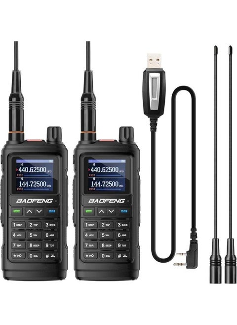 راديو BAOFENG UV-17R ثنائي الاتجاه، نطاق مزدوج 144-148/420-450 ميجا هرتز راديو هام محمول مع 999 قناة يدوية DTMF VOX بطارية ليثيوم أيون 1800 مللي أمبير في الساعة، هوائي طويل عالي الكسب، دعم غرد (عبوتان)، أسود