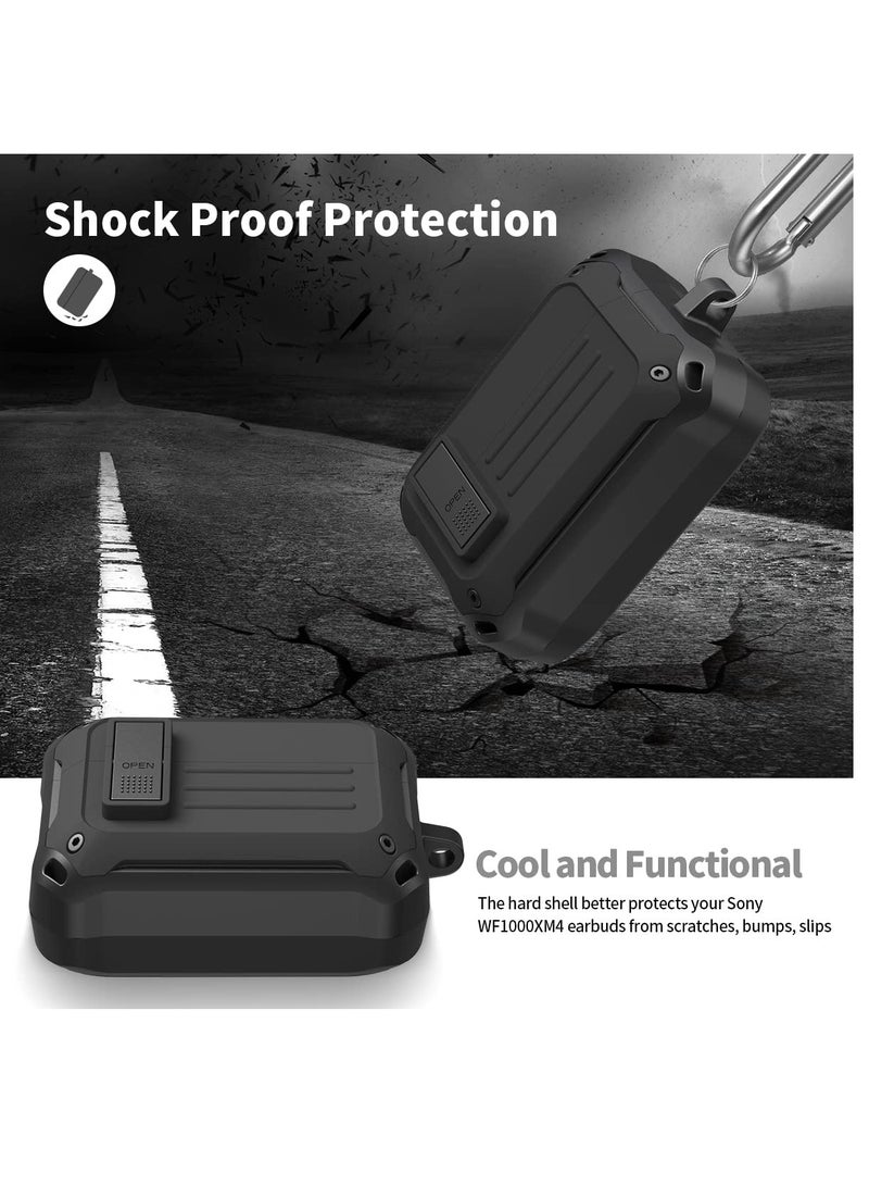 SOLARAE Case for Sony WF-1000XM4(2021), with Secure Lock Armor Series Military Protective Cover Full-Body Shockproof Shell with Keychain (Black) - Image 3