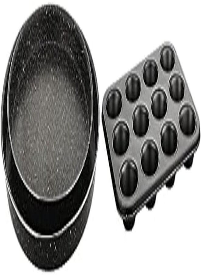 LAZORD Lazord granite pizza tray set (2 pieces, 26 x 30, black) + Cupcakes Pan, 12 pieces, nonstick 