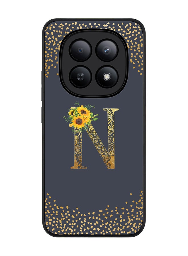 For Xiaomi Redmi Note 15 5G / Poco M8 Case,Slim fit Camera Protection, Shockproof Thin Phone cover  - Custom Floral Monogram - N  (Grey )