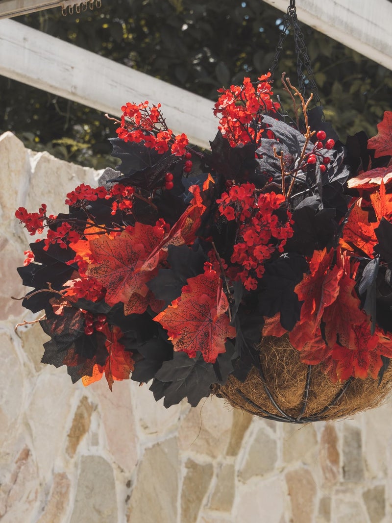 Clycaloor 16pcs Fake Plants Outdoor  Halloween Maple Leaves Branch  Autumn Artificial Plants with Black Maple Leaves  Faux Maple Leaves Spray for Halloween Thanksgiving Home Deocr(Black) - Image 3