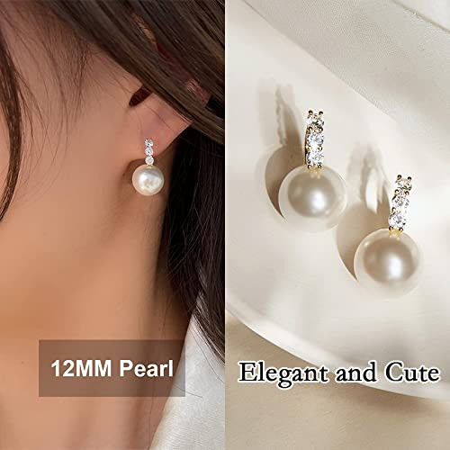 KesaPlan Pearl Earrings for Women 14K Gold Plated Hypoallergenic Pearl Earrings 5A Cubic Zirconia Dangle Earrings Elegant Jewelry (1-Gold) - Image 3