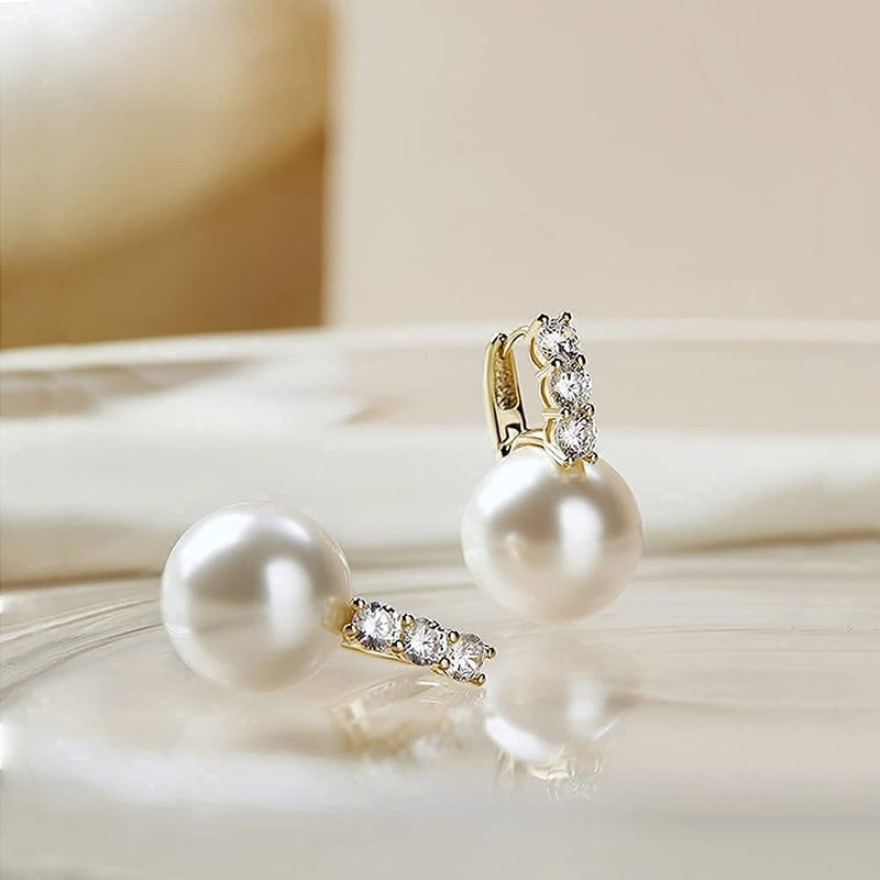KesaPlan Pearl Earrings for Women 14K Gold Plated Hypoallergenic Pearl Earrings 5A Cubic Zirconia Dangle Earrings Elegant Jewelry (1-Gold) - Image 5