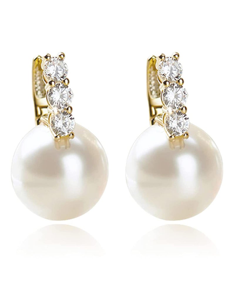 KesaPlan Pearl Earrings for Women 14K Gold Plated Hypoallergenic Pearl Earrings 5A Cubic Zirconia Dangle Earrings Elegant Jewelry (1-Gold) - Image 1