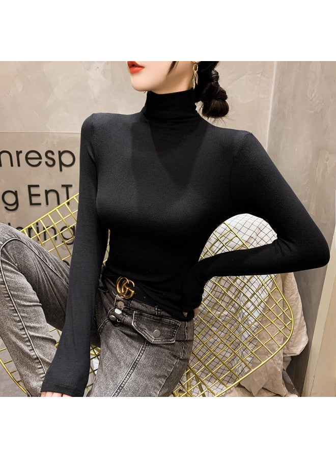 PLANDOO Ribbed High Neck Base Layer Shirt Women'S Autumn Winter Premium Stylish Inner Wear Can Be Worn As Outerwear Long Sleeve T-Shirt High Elasticity Versatile Top - Image 2