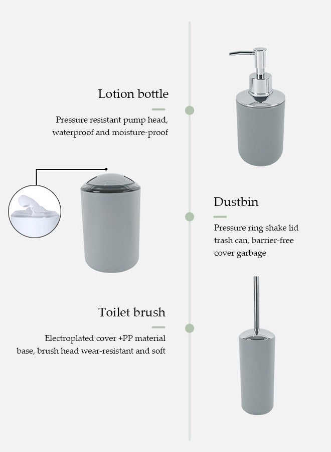 DUNISO مجموعة 6 قطع من ملحقات الحمام، مجموعة هدايا أدوات النظافة البلاستيكية، مجموعة تخزين الحمام، مع زجاجة لوشن، حامل فرشاة أسنان، كوب غسول فم، طبق صابون، فرشاة مرحاض، سلة مهملات - Image 5