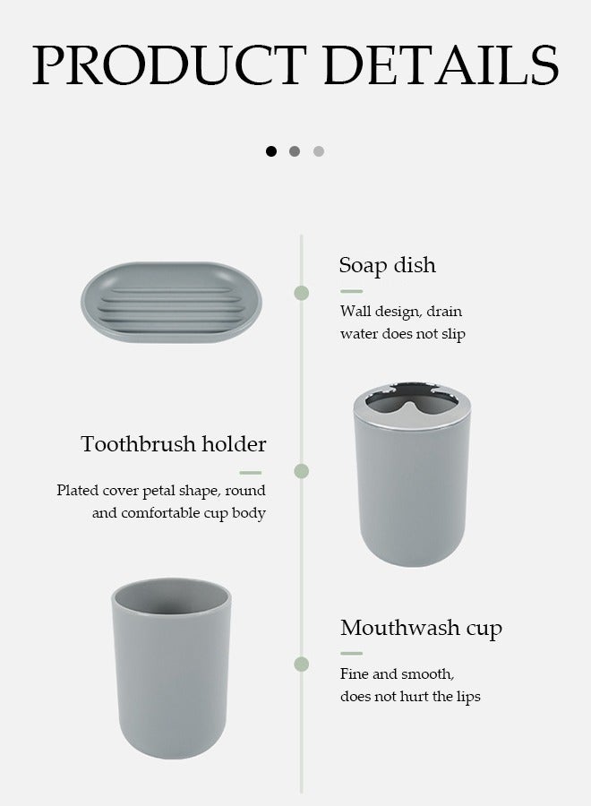 DUNISO مجموعة 6 قطع من ملحقات الحمام، مجموعة هدايا أدوات النظافة البلاستيكية، مجموعة تخزين الحمام، مع زجاجة لوشن، حامل فرشاة أسنان، كوب غسول فم، طبق صابون، فرشاة مرحاض، سلة مهملات - Image 4