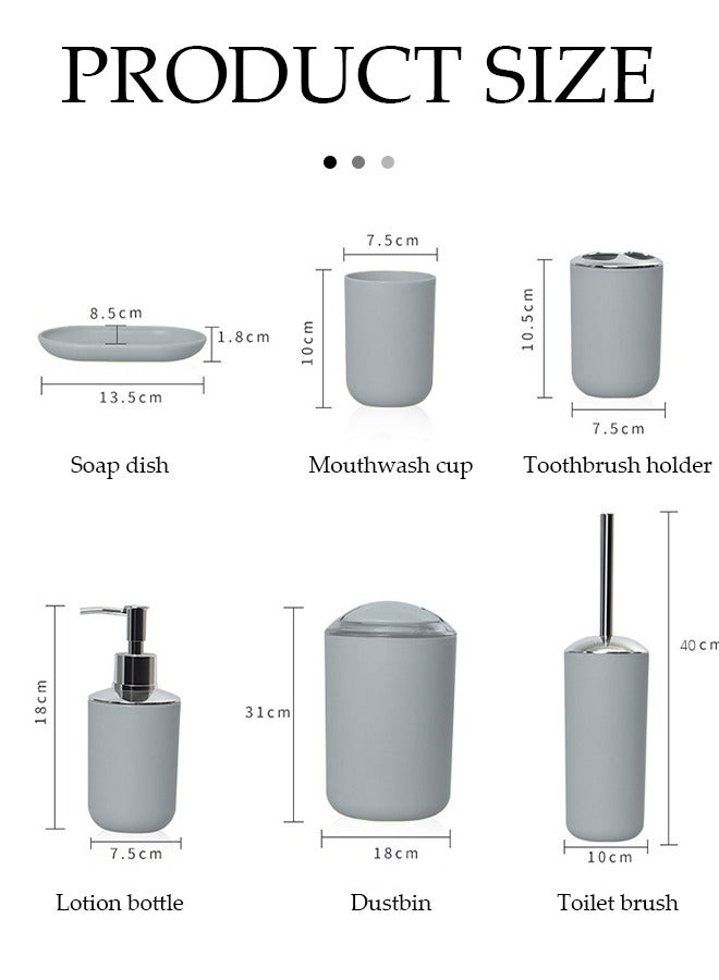 DUNISO مجموعة 6 قطع من ملحقات الحمام، مجموعة هدايا أدوات النظافة البلاستيكية، مجموعة تخزين الحمام، مع زجاجة لوشن، حامل فرشاة أسنان، كوب غسول فم، طبق صابون، فرشاة مرحاض، سلة مهملات - Image 2