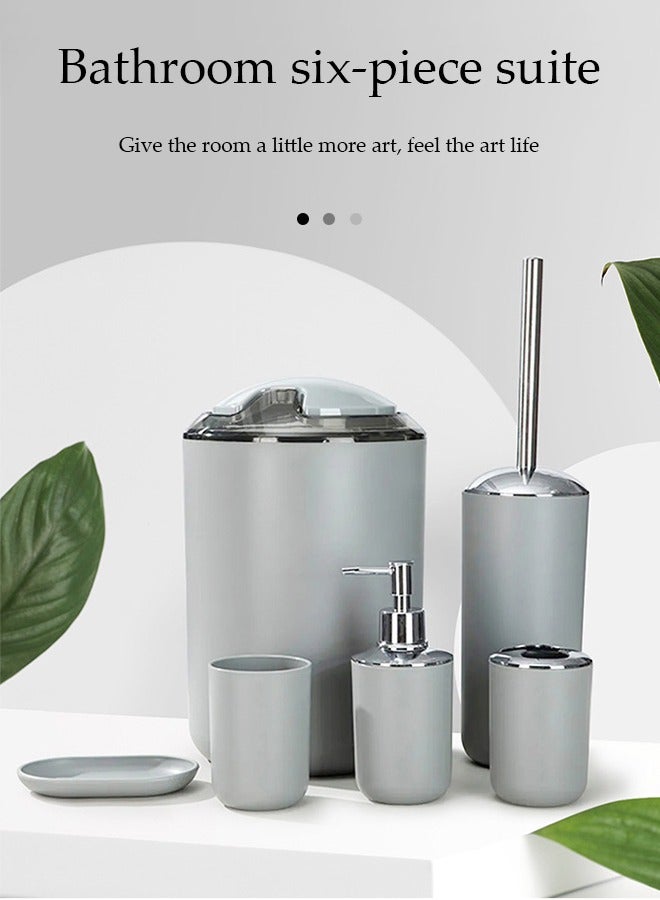 DUNISO مجموعة 6 قطع من ملحقات الحمام، مجموعة هدايا أدوات النظافة البلاستيكية، مجموعة تخزين الحمام، مع زجاجة لوشن، حامل فرشاة أسنان، كوب غسول فم، طبق صابون، فرشاة مرحاض، سلة مهملات - Image 3