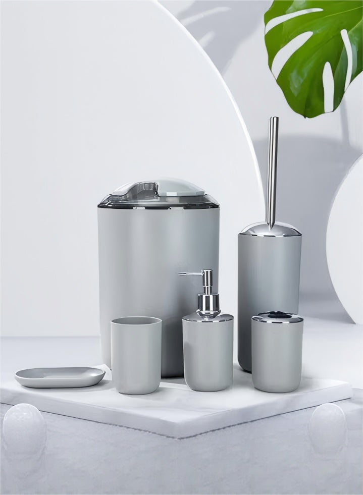 DUNISO 6 pieces of Bathroom accessories set,plastic toiletries gift set, bathroom storage set, with lotion bottle, toothbrush holder, mouthwash cup, soap dish, toilet brush, trash can - Image 1