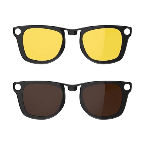 HIBLOKS 2Pcs Polarized Clip for RayBan Meta Wayfarer RW4006 & Gen 2 RW4012 Regular (50-22), Shiny Black Frame Discoloration Clip for RayBan Meta Gen 2 Protect Your Eyes, (Yellow+Brown) - Image 1
