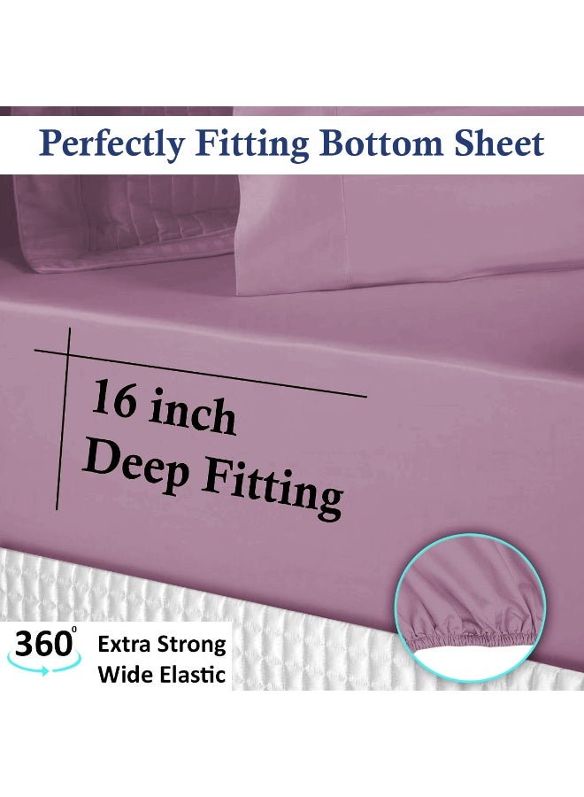 Lavish Touch Cotton Modal Fitted Sheet Mauve 1250 TC Queen (152 x 203 cms) All elastic - Image 2