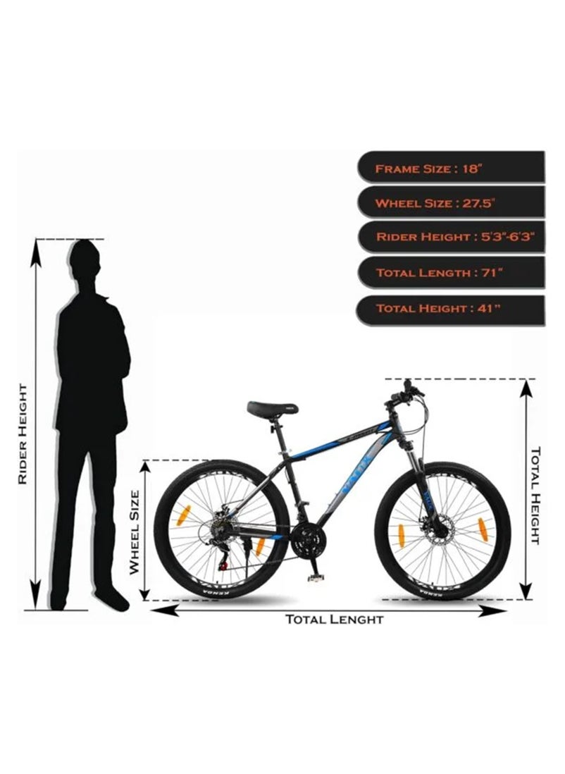 Vaux دراجة Vaux X-Mount Gear Cycle للرجال مقاس 27.5T بإطار من سبائك الألومنيوم وفرامل قرصية - دراجة جبلية متعددة السرعات للبالغين مع 21 ترسًا من شيمانو - نظام تعليق قابل للقفل - إطارات Kenda - أسود  - Image 5