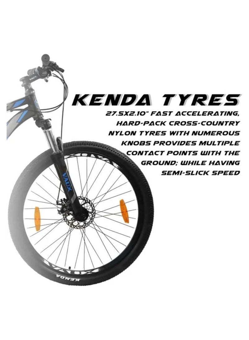 Vaux دراجة Vaux X-Mount Gear Cycle للرجال مقاس 27.5T بإطار من سبائك الألومنيوم وفرامل قرصية - دراجة جبلية متعددة السرعات للبالغين مع 21 ترسًا من شيمانو - نظام تعليق قابل للقفل - إطارات Kenda - أسود  - Image 3
