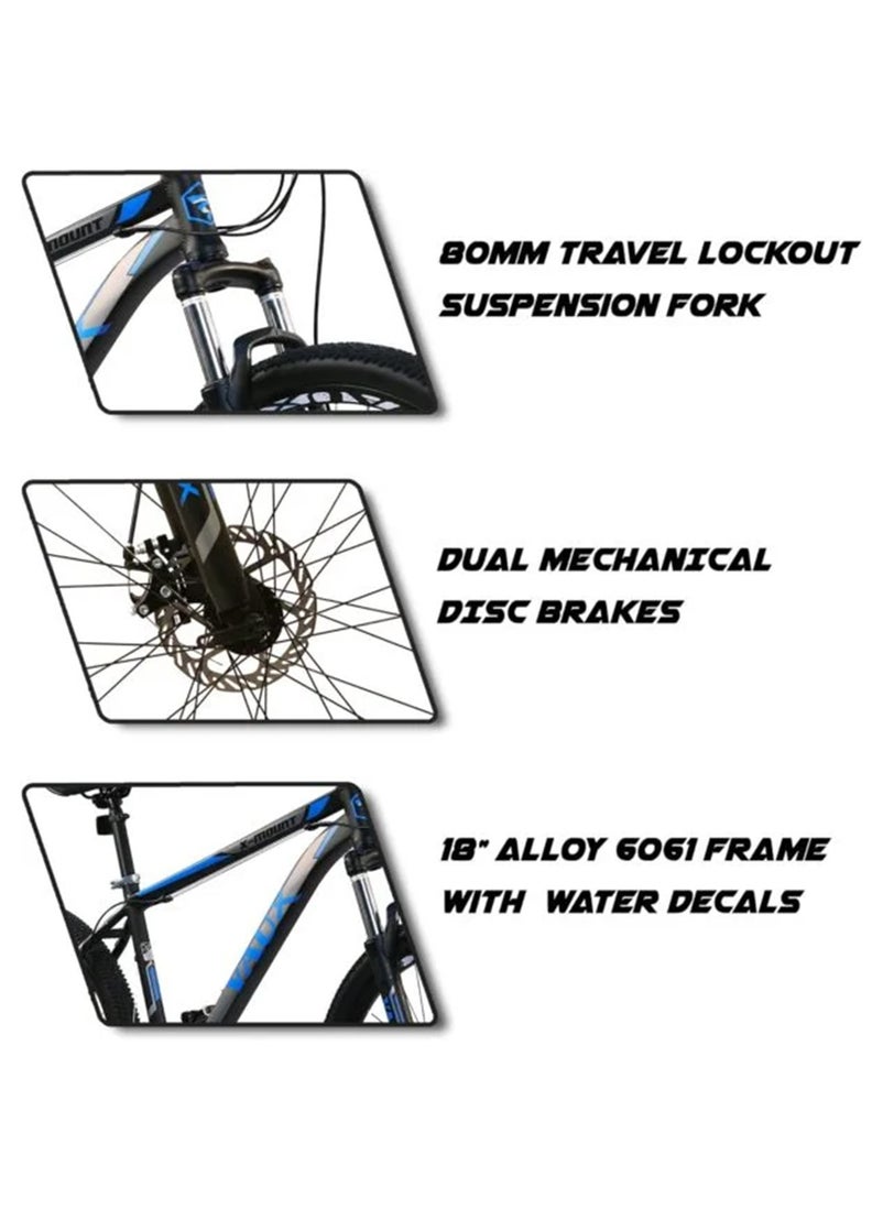 Vaux دراجة Vaux X-Mount Gear Cycle للرجال مقاس 27.5T بإطار من سبائك الألومنيوم وفرامل قرصية - دراجة جبلية متعددة السرعات للبالغين مع 21 ترسًا من شيمانو - نظام تعليق قابل للقفل - إطارات Kenda - أسود  - Image 4