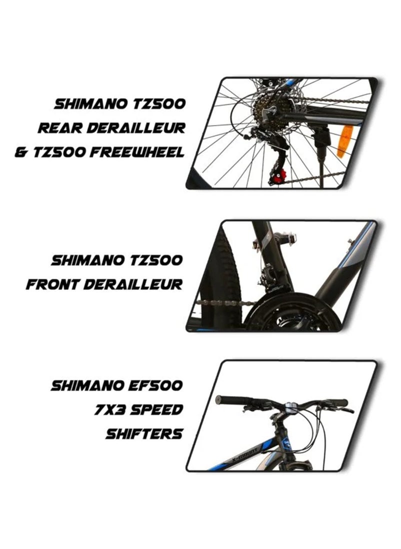 Vaux دراجة Vaux X-Mount Gear Cycle للرجال مقاس 27.5T بإطار من سبائك الألومنيوم وفرامل قرصية - دراجة جبلية متعددة السرعات للبالغين مع 21 ترسًا من شيمانو - نظام تعليق قابل للقفل - إطارات Kenda - أسود  - Image 2