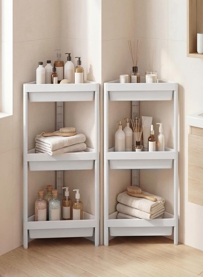 Giantex 3-Tier Corner Shelf, 2-Pack Shower Caddy, Bathroom Standing Shelf with Drainage Holes, Freestanding Storage Organizer for Small Spaces, Kitchen, Bedroom, Living Room (White) - Image 2