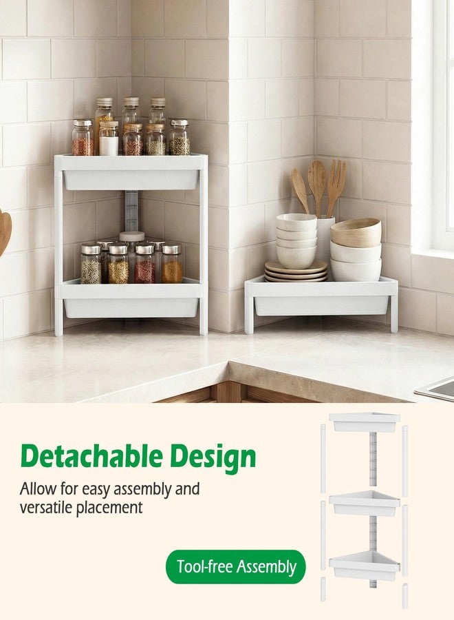 Giantex 3-Tier Corner Shelf, 2-Pack Shower Caddy, Bathroom Standing Shelf with Drainage Holes, Freestanding Storage Organizer for Small Spaces, Kitchen, Bedroom, Living Room (White) - Image 4