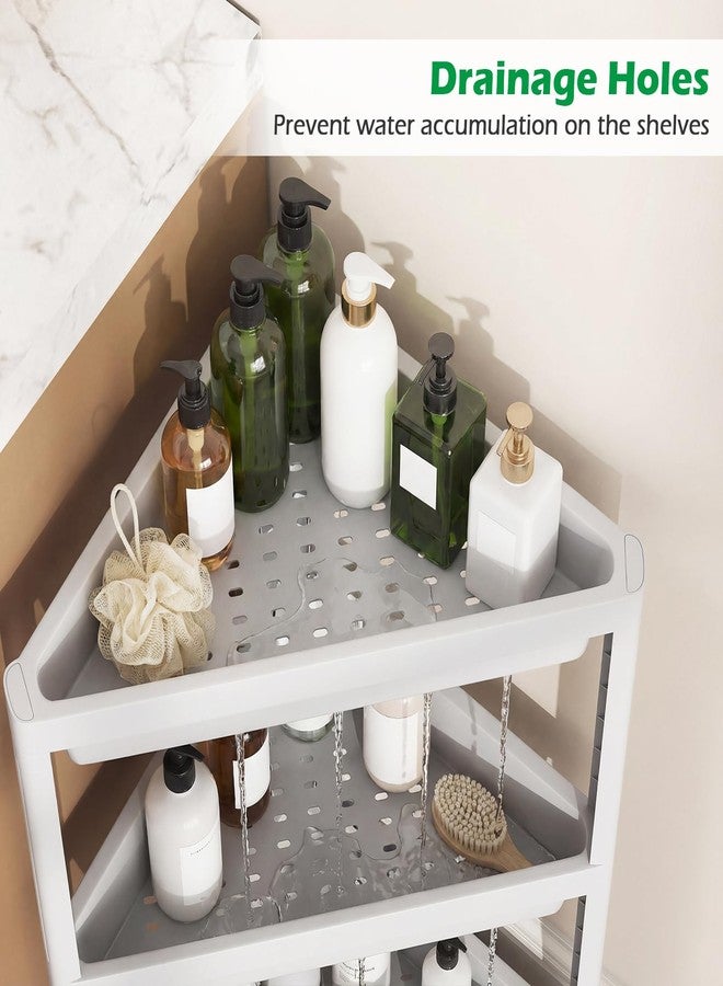Giantex 3-Tier Corner Shelf, 2-Pack Shower Caddy, Bathroom Standing Shelf with Drainage Holes, Freestanding Storage Organizer for Small Spaces, Kitchen, Bedroom, Living Room (White) - Image 5