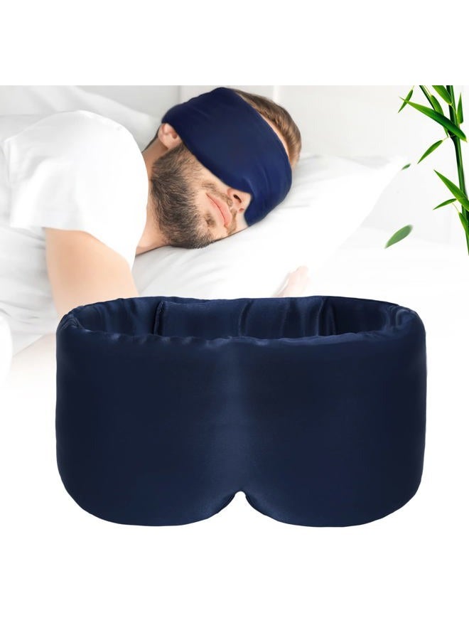 iCooBreeze 100%Handmade Bamboo Sleeping Eye Mask for Women for Men,Night Masks,Organic Sleep Mask,Blockout Eye Mask for Sleeping,Large Size Adjustable (Navy Blue) - Image 1