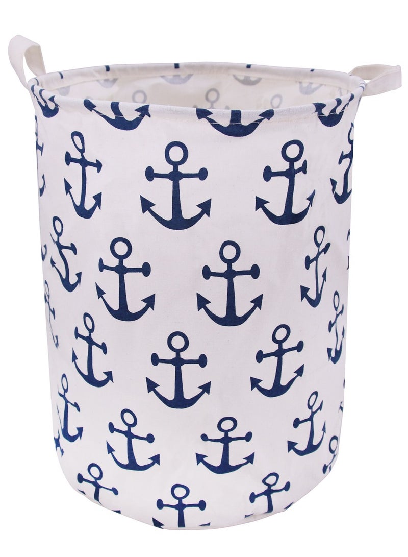 جيكون لطيف مرساة نمط كبير سلة الغسيل قماش النسيج مقاوم للماء أسطواني سلة الغسيل سلة التخزين مع مقابض ، الزخرفية ومريحة للأطفال غرفة نوم - Image 1