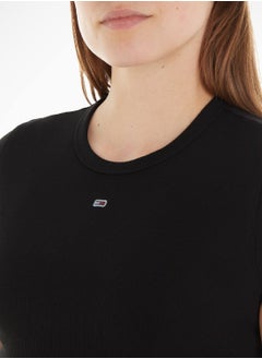 Women's Essential Slim Rib-Knit T-Shirt -  Stretch cotton, Black - pzsku/ZE22D73F8514EE19F56ECZ/45/_/1723744044/93c92de7-651f-4aa0-94b4-14bdc438a007