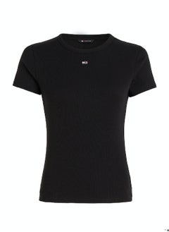 Women's Essential Slim Rib-Knit T-Shirt -  Stretch cotton, Black - pzsku/ZE22D73F8514EE19F56ECZ/45/_/1723744052/4f6aac85-a45f-40fa-89d5-578acdba9094