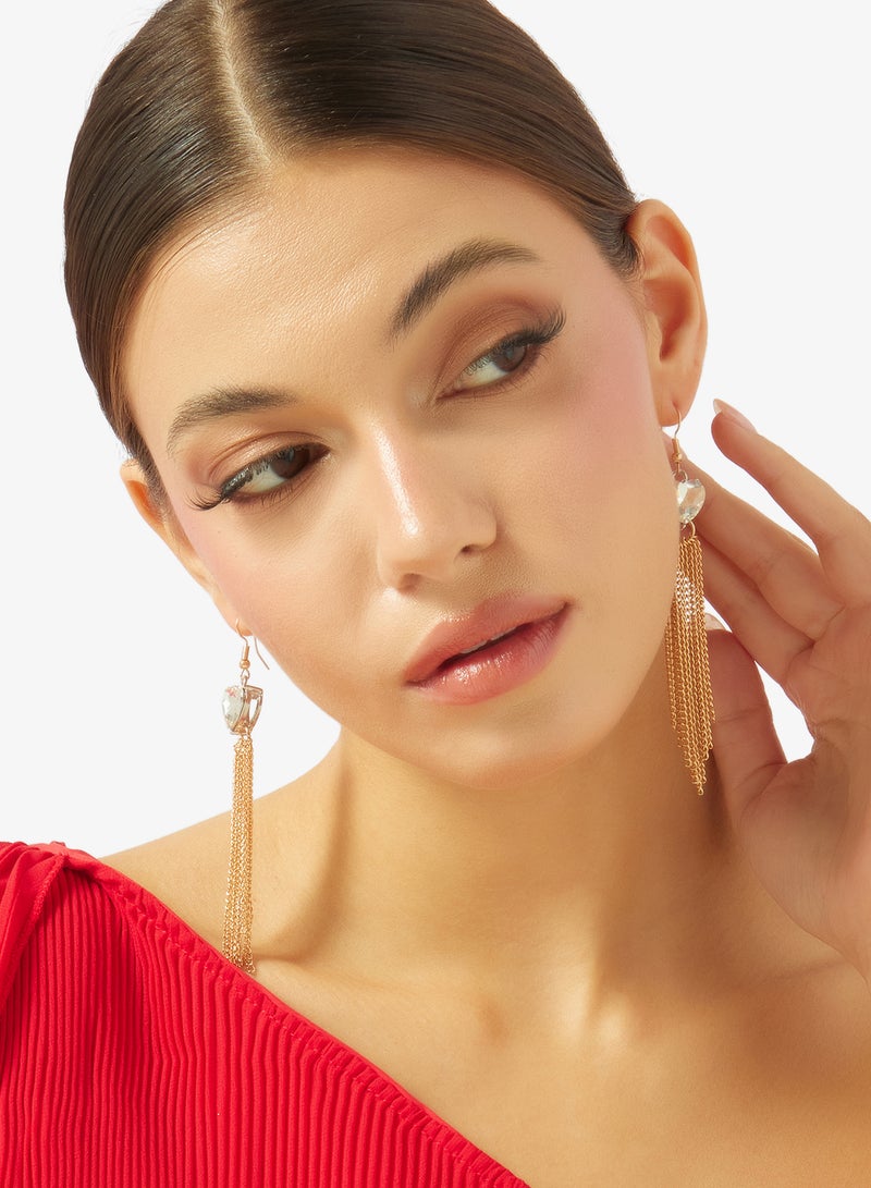 ELLA Diamonte Embellished Gold Accent Drop Down Earrings - Image 3