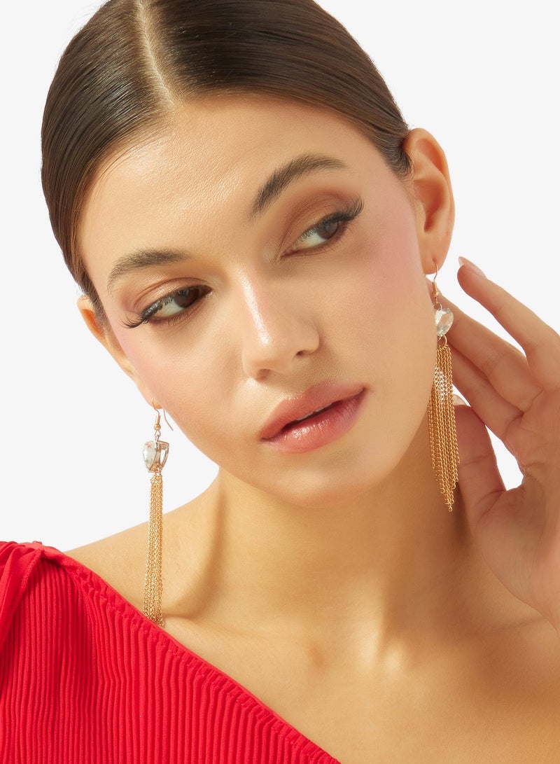 ELLA Diamonte Embellished Gold Accent Drop Down Earrings - Image 1