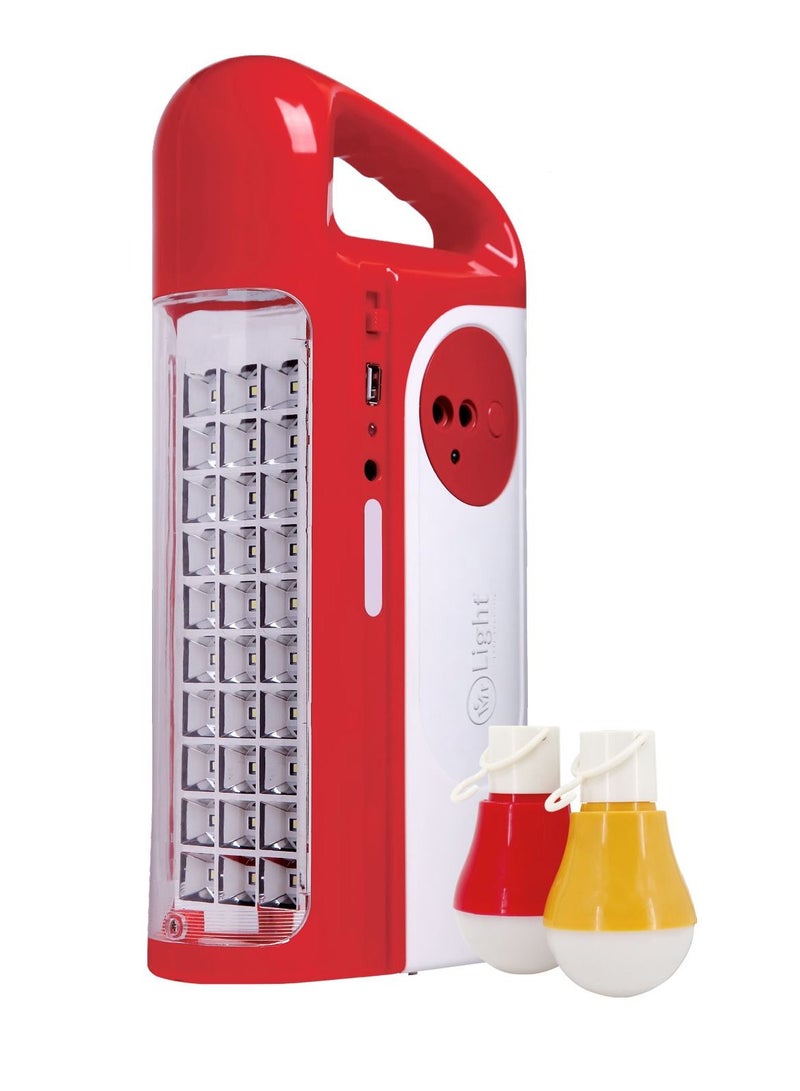 مستر لايت مصباح طوارئ LED سوبر قابل لإعادة الشحن 30 قطعة مع 2 لمبة LED USB و DC شاحن للطاقة الشمسية - Image 1