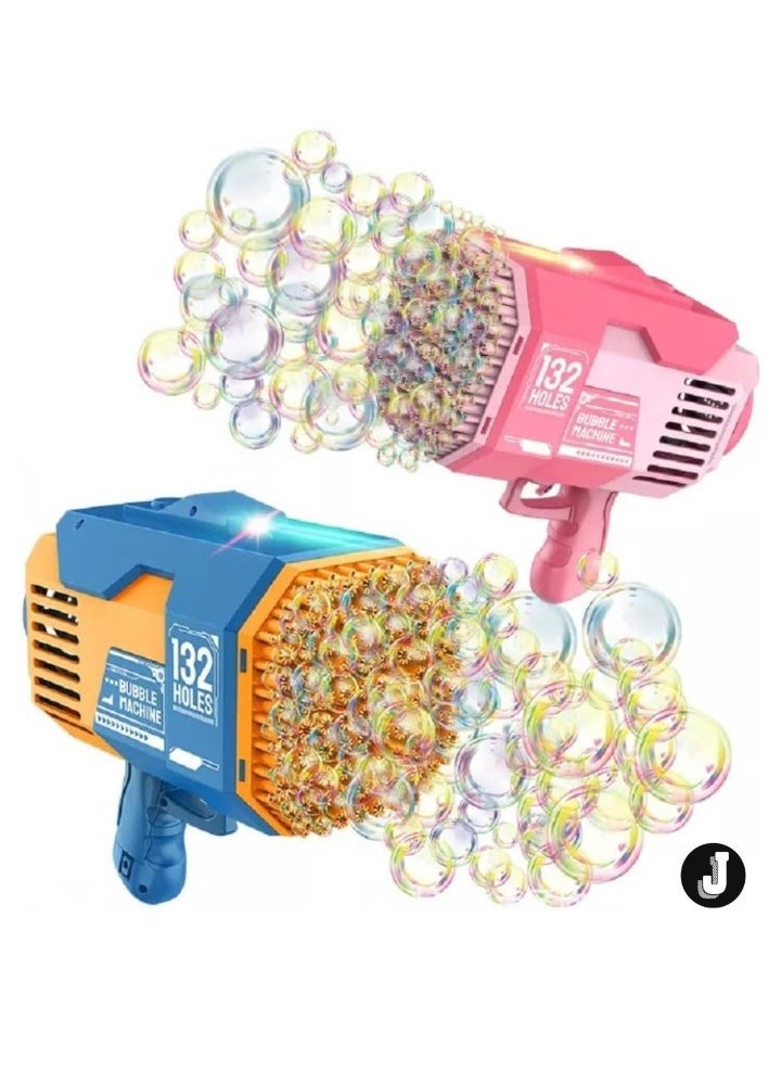 JAJEEK Upgraded Bazooka Bubble Blaster Machine Gun – 132 Holes with Colorful Lights for Shiny Bubbles (Blue) - Image 2