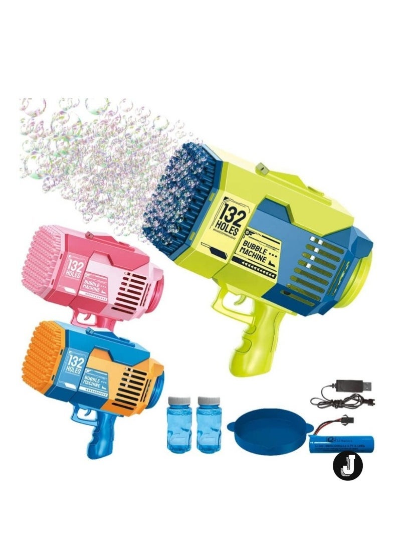 JAJEEK Upgraded Bazooka Bubble Blaster Machine Gun – 132 Holes with Colorful Lights for Shiny Bubbles (Blue) - Image 1
