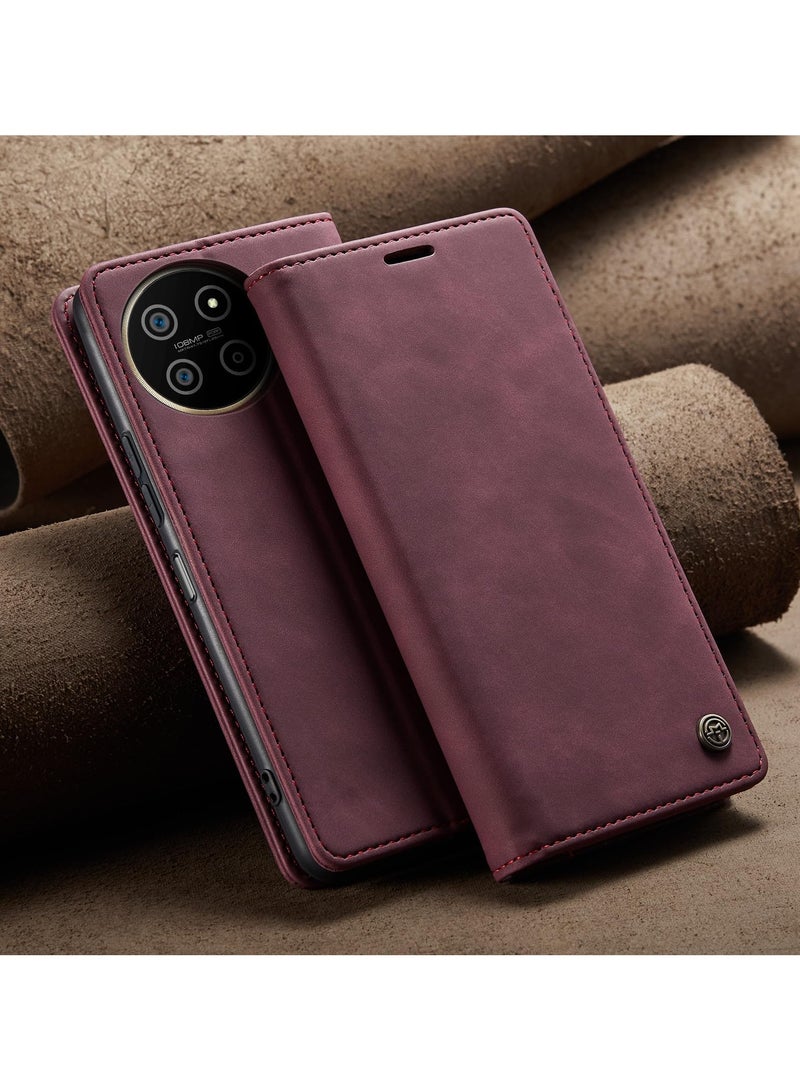 CaseMe Phone Case Luxury PU Leather Design 013 Flip Cover Card Slot Holder Cover For Realme 11 4G (Wine Red)  - Image 2