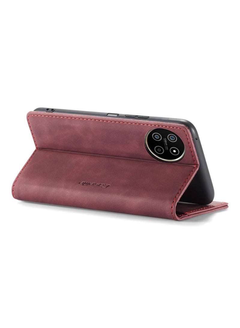 CaseMe Phone Case Luxury PU Leather Design 013 Flip Cover Card Slot Holder Cover For Realme 11 4G (Wine Red)  - Image 4