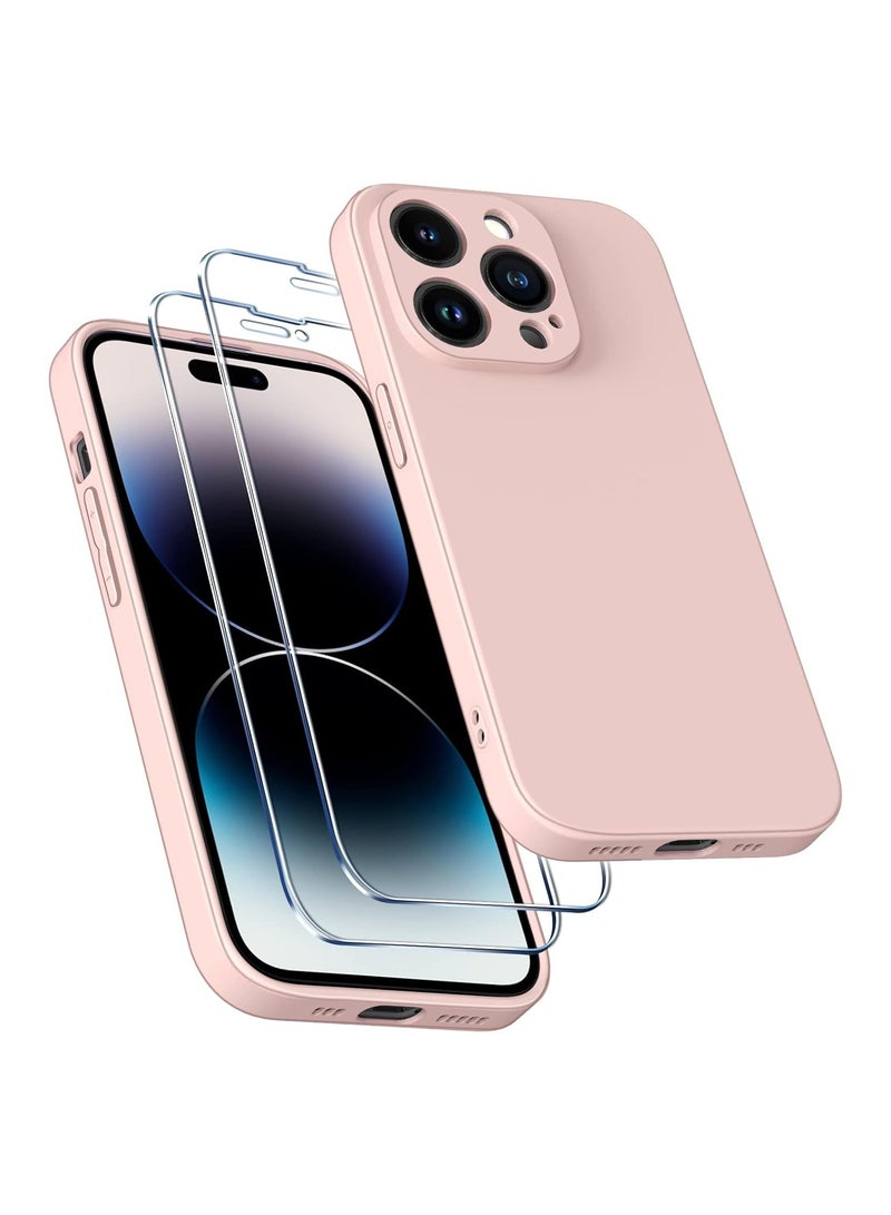 ELTRAZONE Camera Protection Case for iPhone 14 Pro Max 6.7" [Military Grade Shockproof], 1 Phone Case + 2 Tempered Glass Screen Protector, 3 in 1 Protective Back Slim Cover-Pink - Image 1