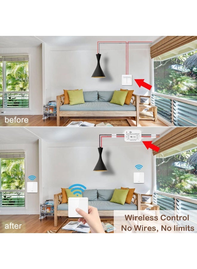 RF433 Wireless Switch Remote Control Light Switch and Receiver Kit 500000 Clicks Lifespan 30m Range No Neutral Wire Required for Indoor Outdoor Use - Image 3