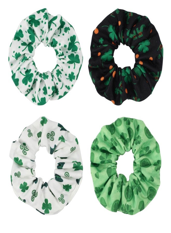 Lonext 4 Pieces St. Patrick's Day Hair Scrunchies Irish Green Shamrock Holiday Elastic Hair Bands - Image 1