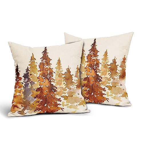 aportt Burnt Orange Fall Tree Pillow Covers18X18 in Set of 2 Nature Themed Autumn Decorative Pillow Cases Watercolor Rustic Forest Pillowcase Home Decor for Living Room Couch Patio Sofa Porch Outdoor - Image 3